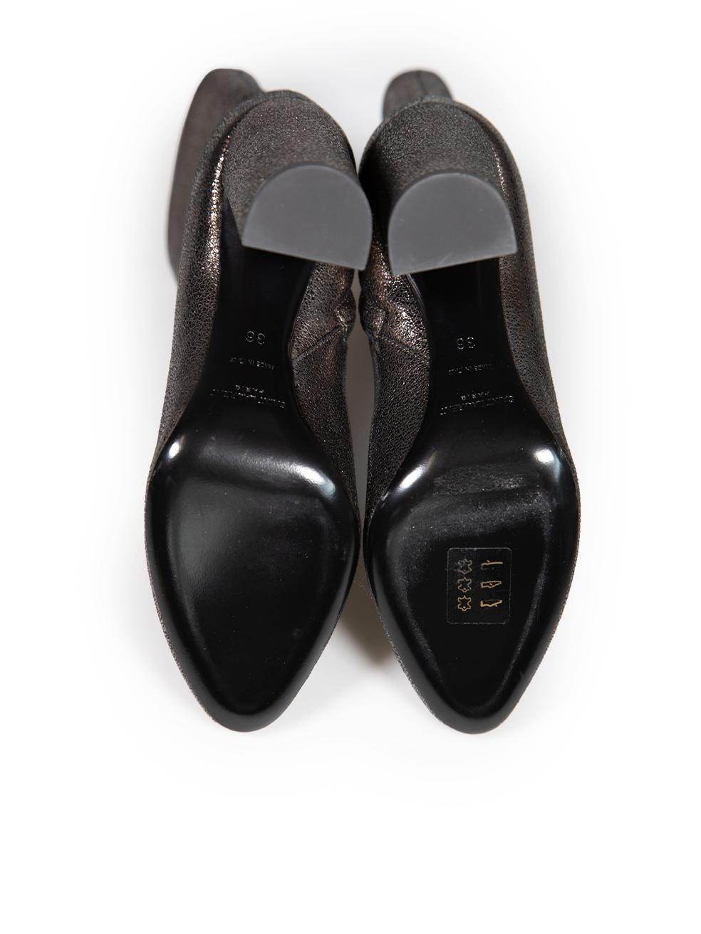Women's Saint Laurent Grey Metallic Leather Ankle Boots Size IT 36 For Sale