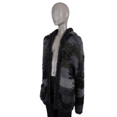SAINT LAURENT grey mohair 2018 CAMOUFLAGE HOODED BAJA KNIT Jacket M