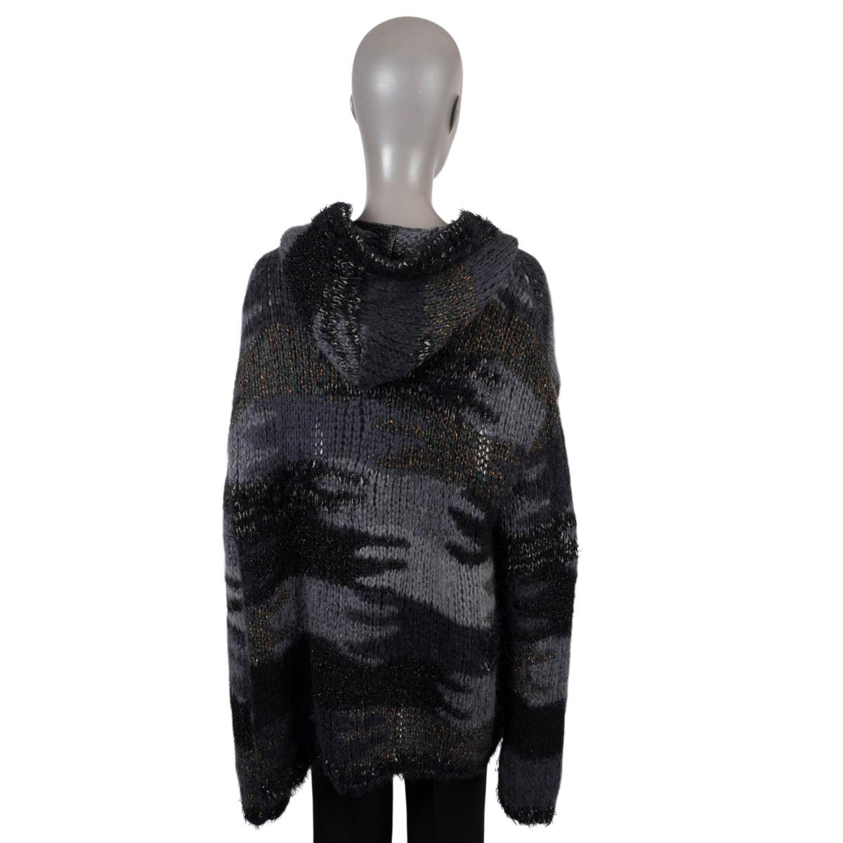 SAINT LAURENT grey mohair 2018 CAMOUFLAGE HOODED BAJA KNIT Jacket M In Excellent Condition For Sale In Zürich, CH