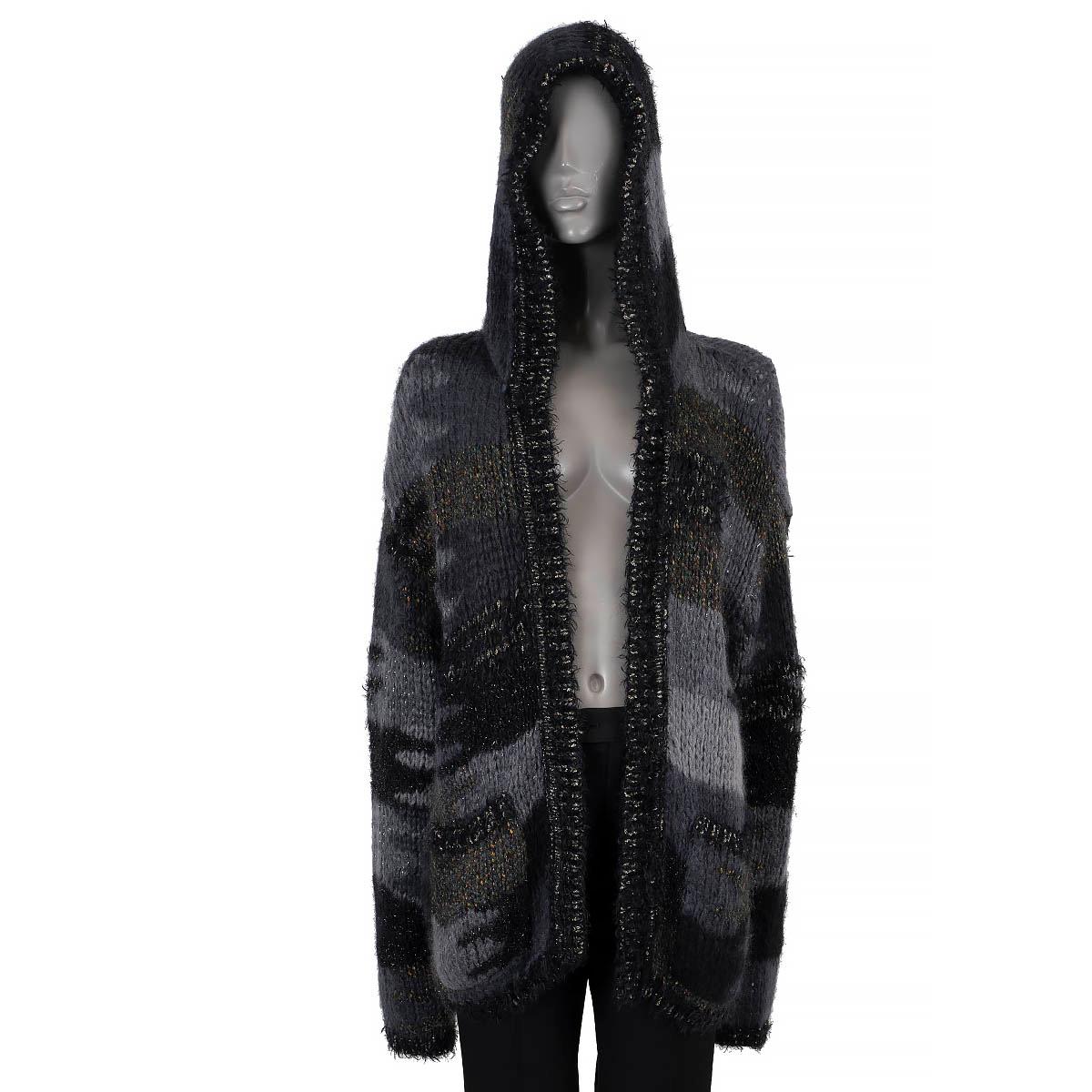 Women's SAINT LAURENT grey mohair 2018 CAMOUFLAGE HOODED BAJA KNIT Jacket M For Sale