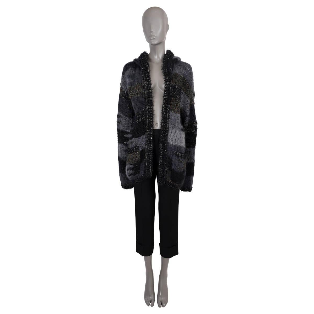 SAINT LAURENT grey mohair 2018 CAMOUFLAGE HOODED BAJA KNIT Jacket M For Sale 1