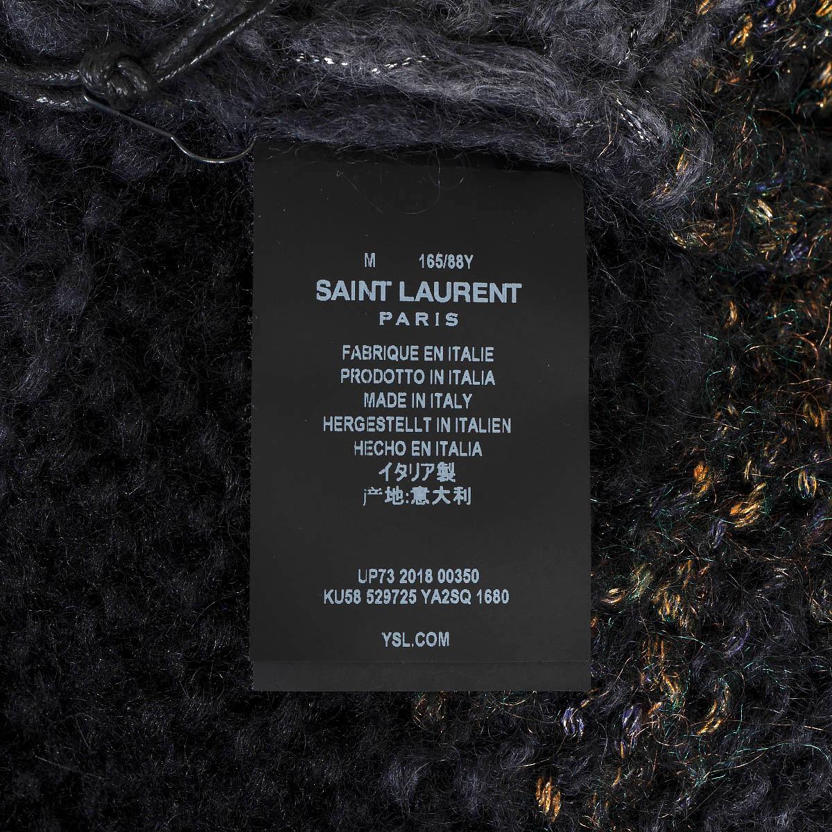 SAINT LAURENT grey mohair 2018 CAMOUFLAGE HOODED BAJA KNIT Jacket M For Sale 3