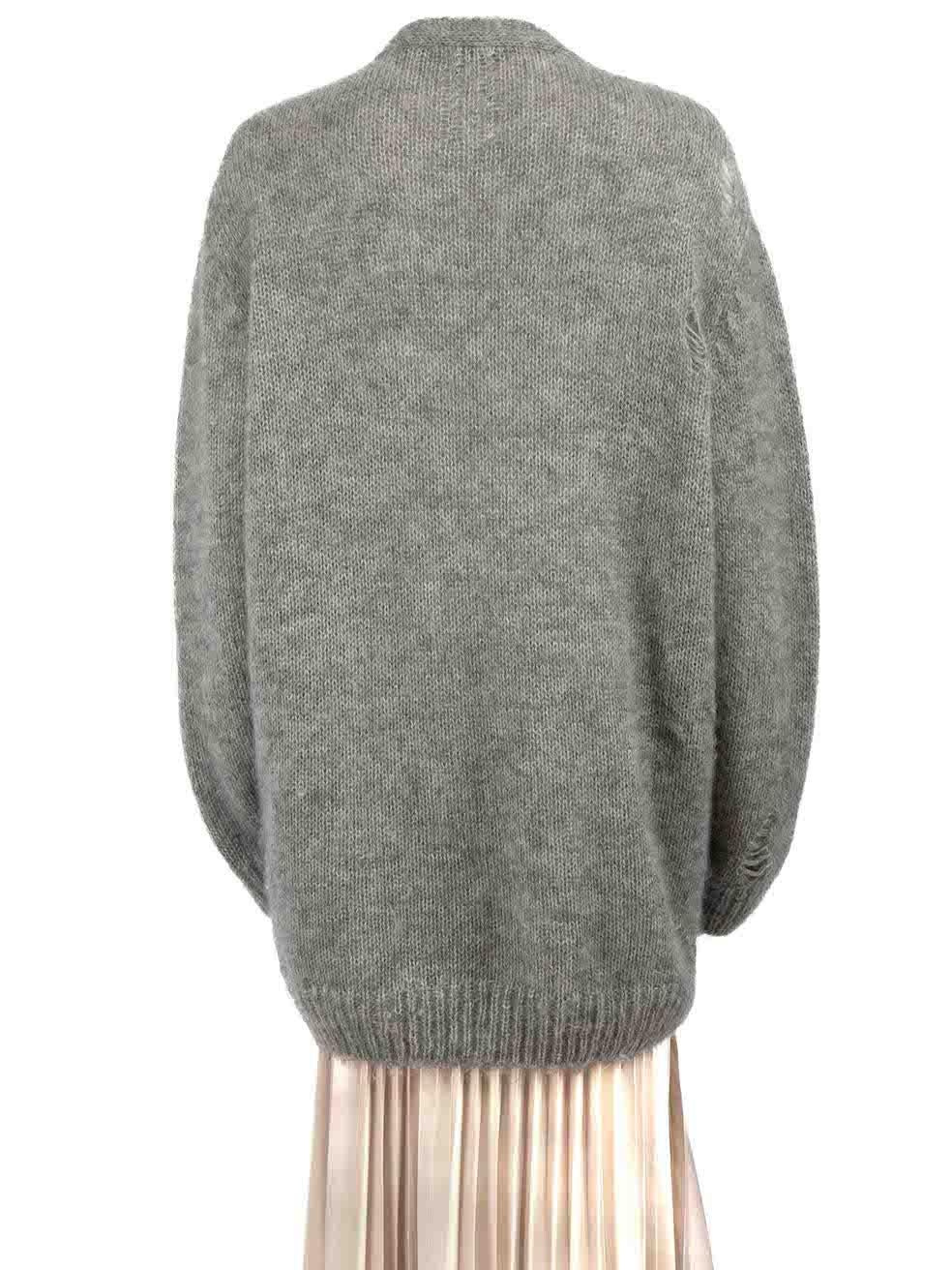Saint Laurent Grey Mohair Distressed Cardigan Size XL In Good Condition For Sale In London, GB