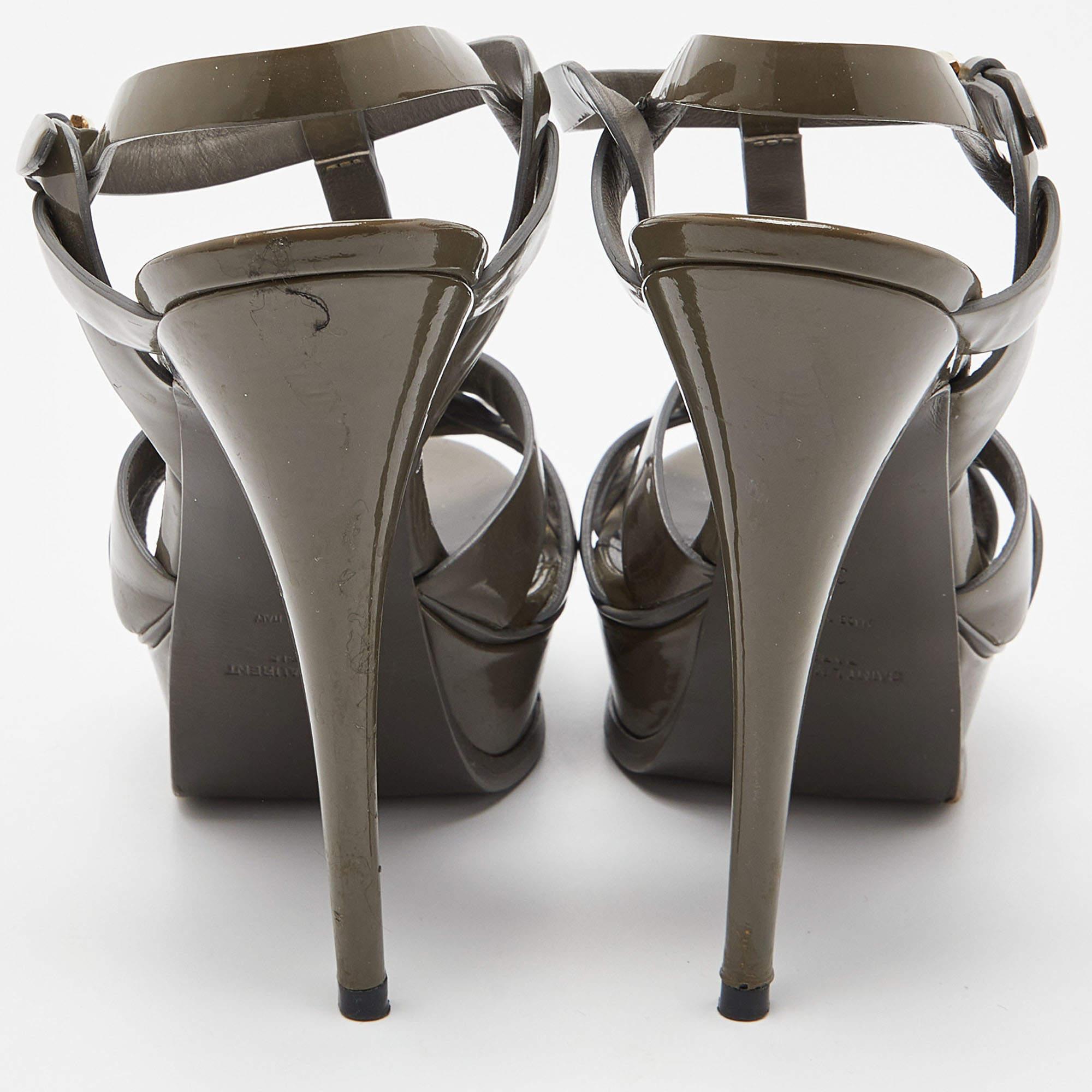 Women's Saint Laurent Grey Patent Leather Tribute Sandals Size 39