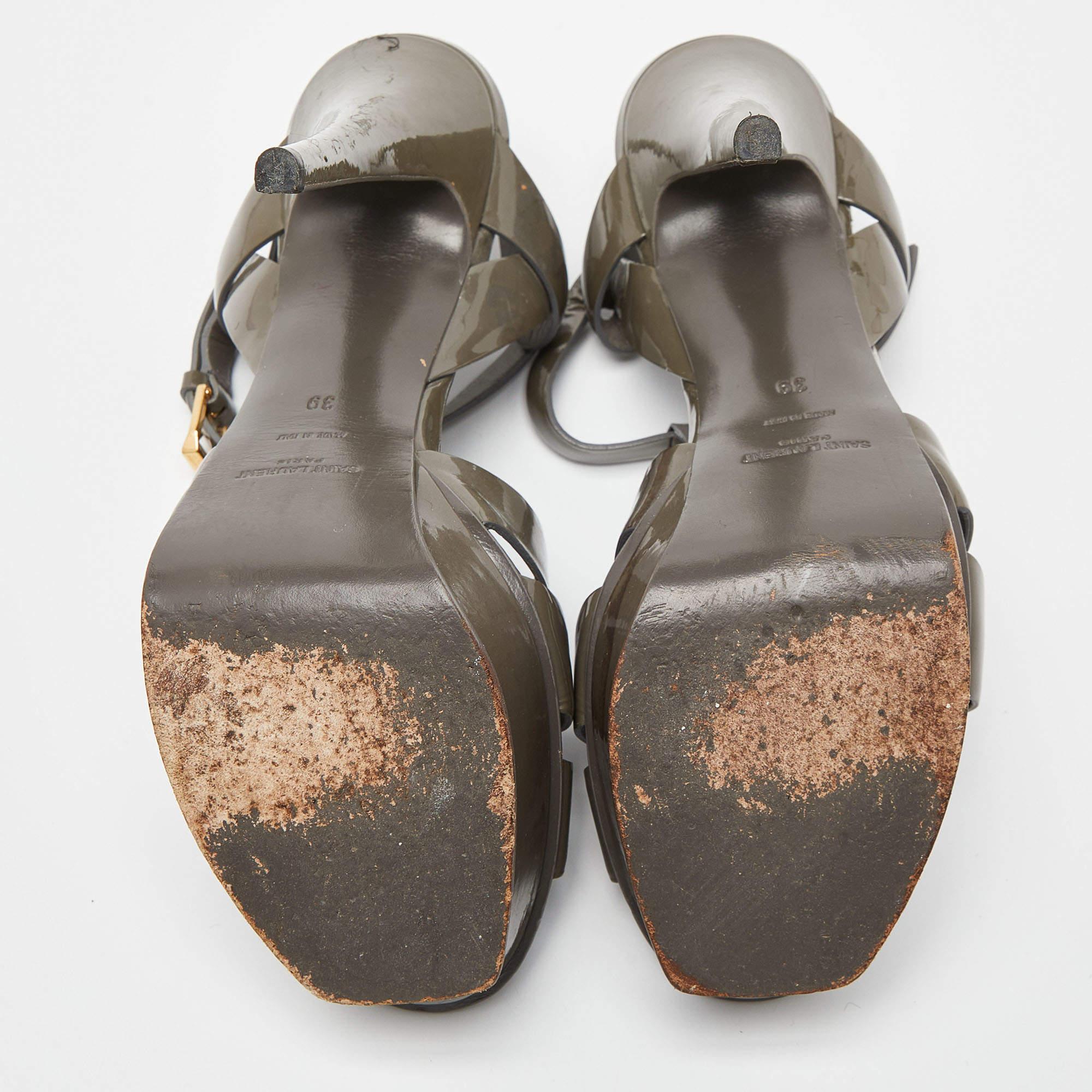 Saint Laurent Grey Patent Leather Tribute Sandals Size 39 1