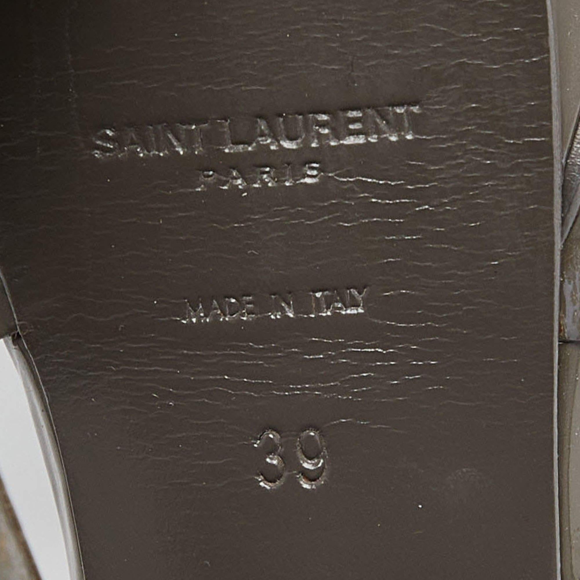 Saint Laurent Grey Patent Leather Tribute Sandals Size 39 3