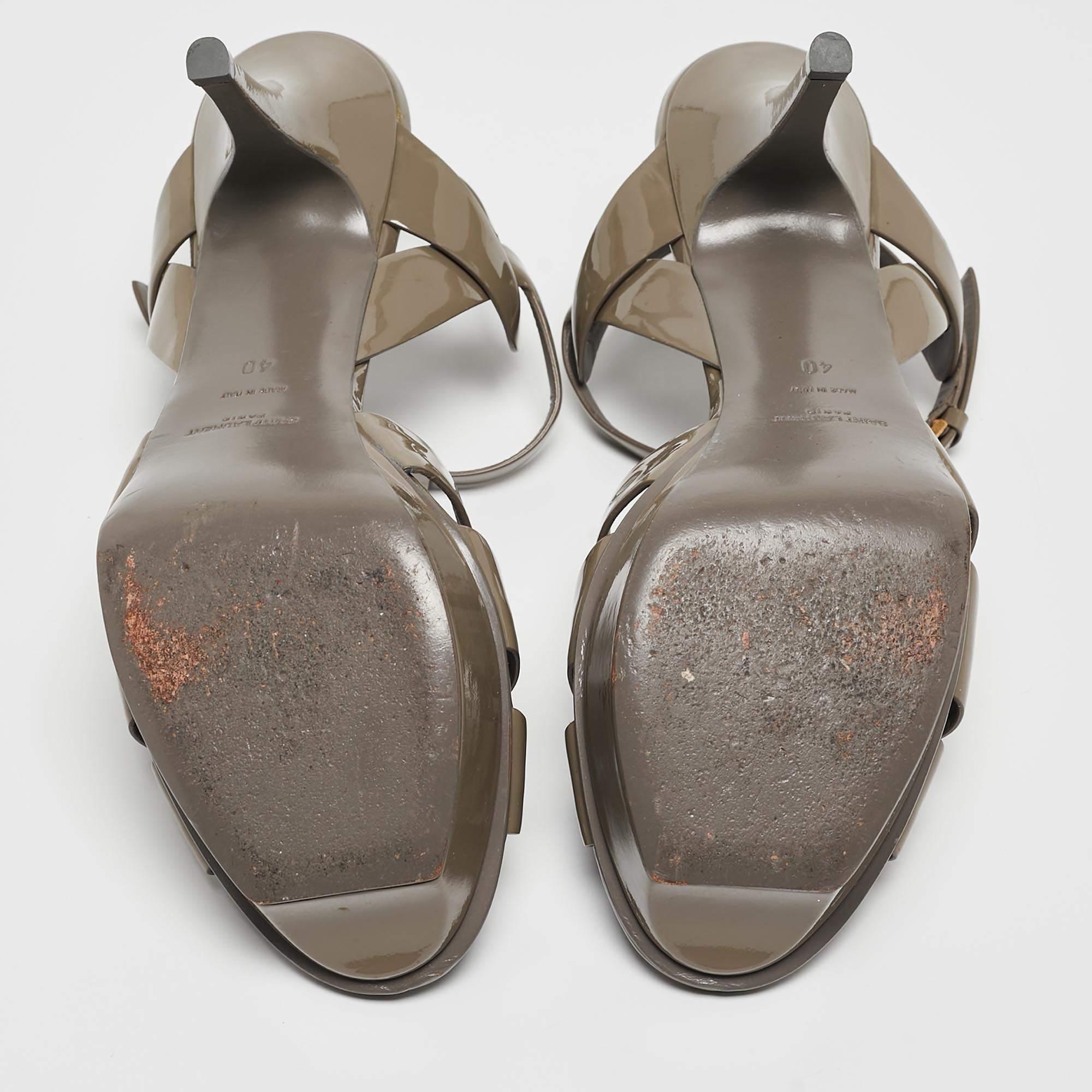 Saint Laurent Grey Patent Tribute Sandals Size 40 2