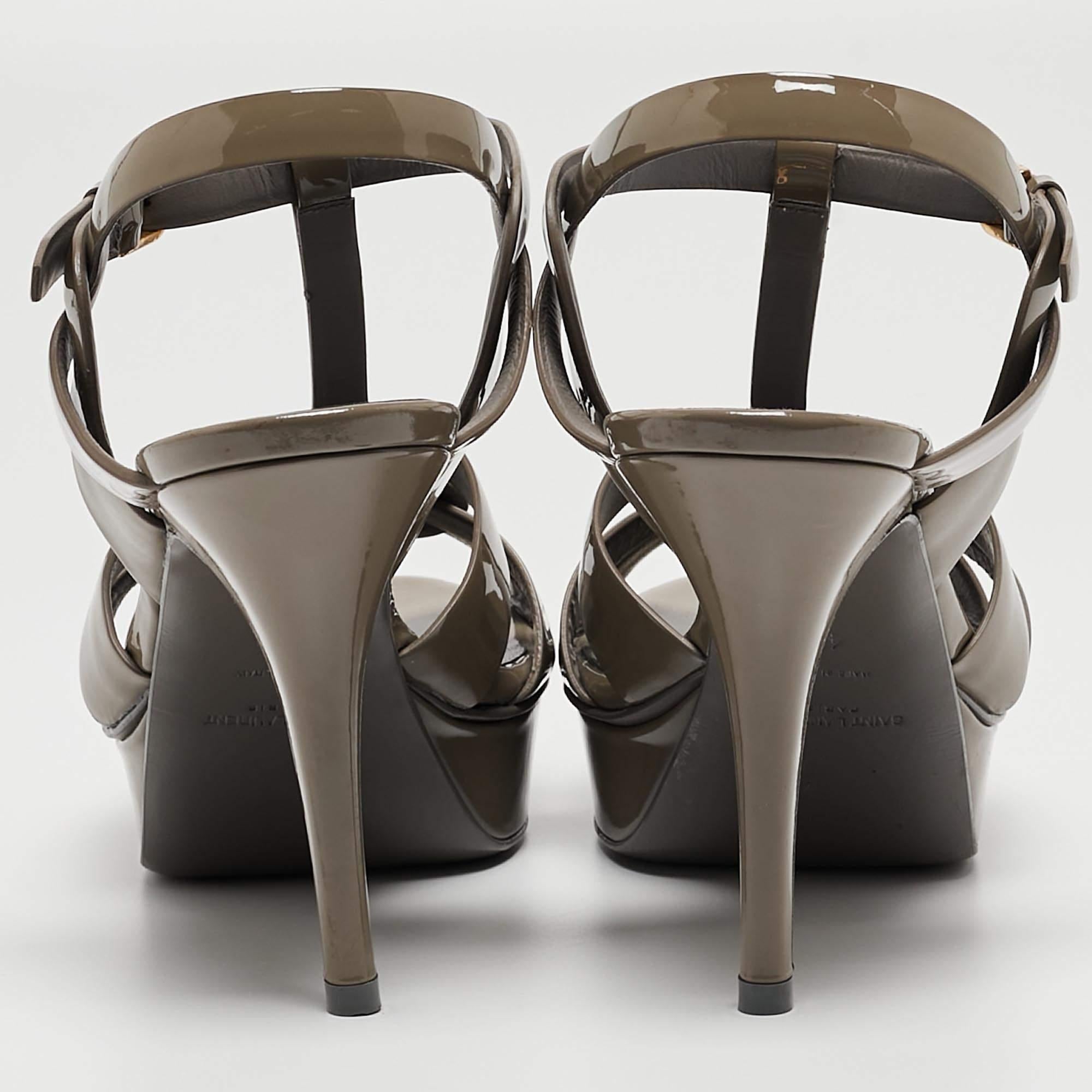 Saint Laurent Grey Patent Tribute Sandals Size 40 3