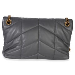 Saint Laurent Grey Quilted Lambskin Small Loulou Puffer Chain Satchel