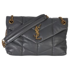 Saint Laurent Grey Quilted Lambskin Small Loulou Puffer Chain Satchel