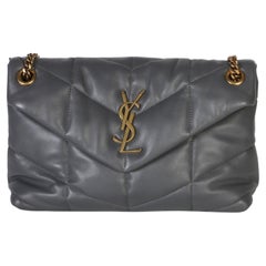 Saint Laurent Grey Quilted Lambskin Small Loulou Puffer Chain Satchel