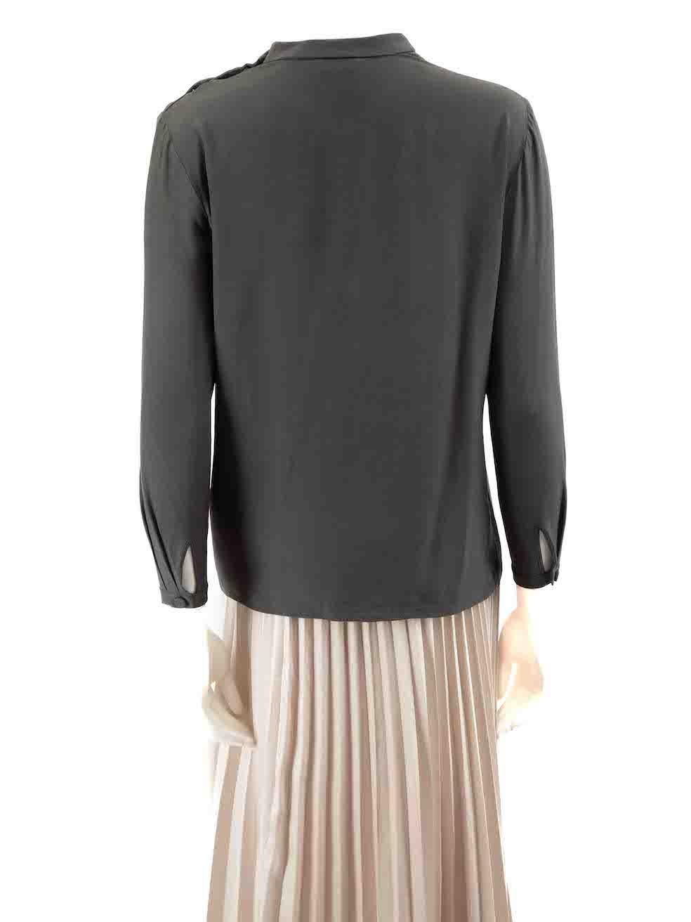 Saint Laurent Grey Silk Pleated Neckline Top Size S In Good Condition For Sale In London, GB