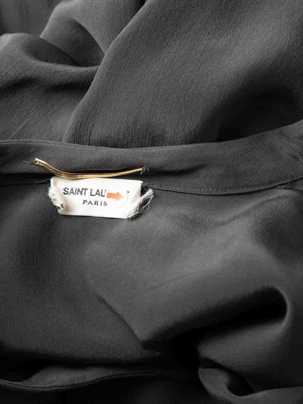 Women's Saint Laurent Grey Silk Pleated Neckline Top Size S For Sale
