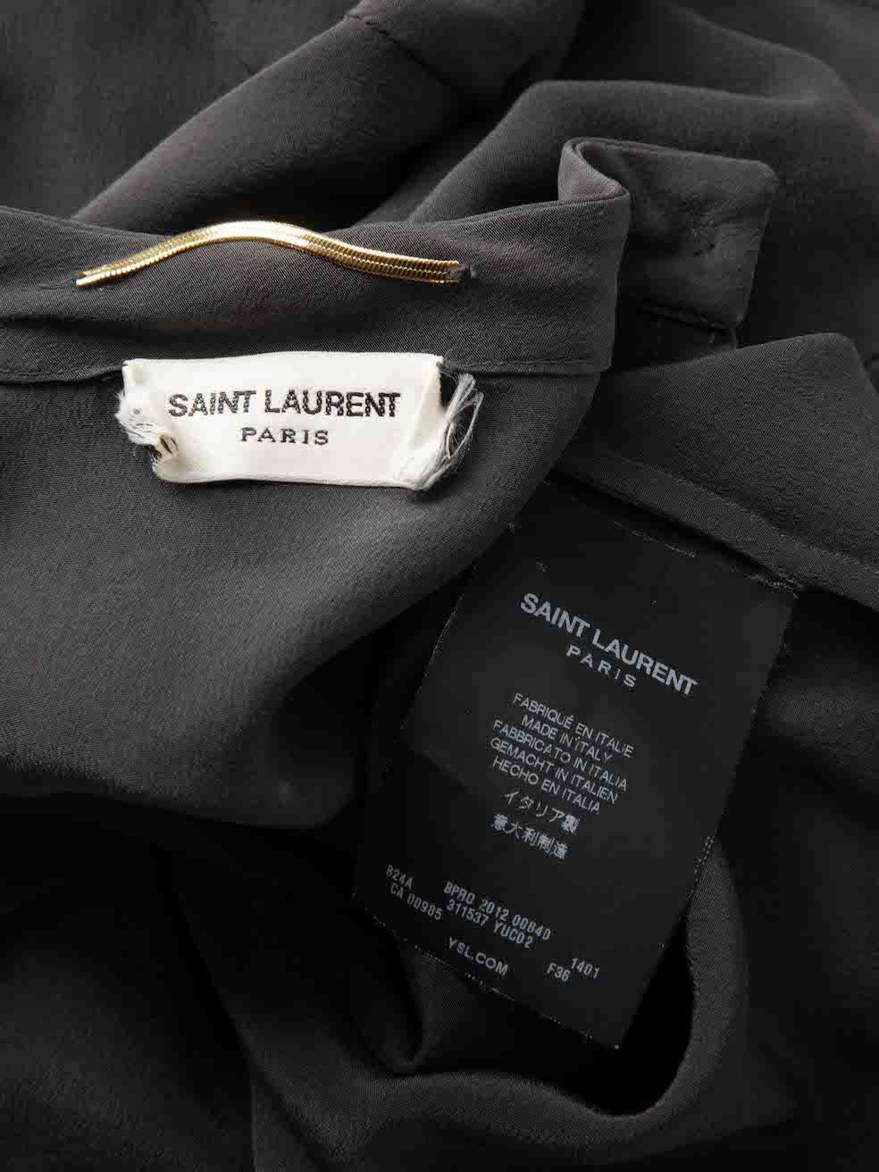 Saint Laurent Grey Silk Pleated Neckline Top Size S For Sale 1