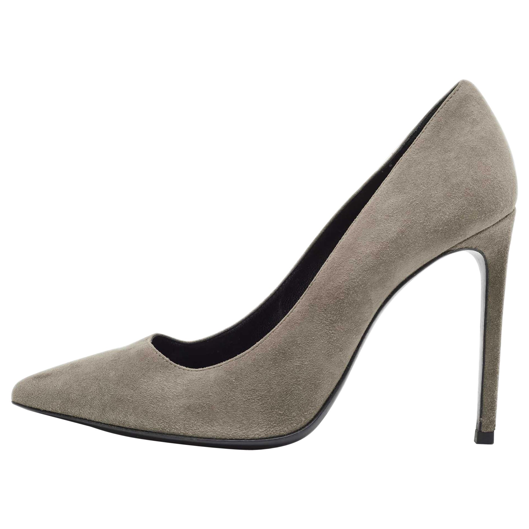 Saint Laurent Grey Suede Anja Pointed Toe Pumps Size 38