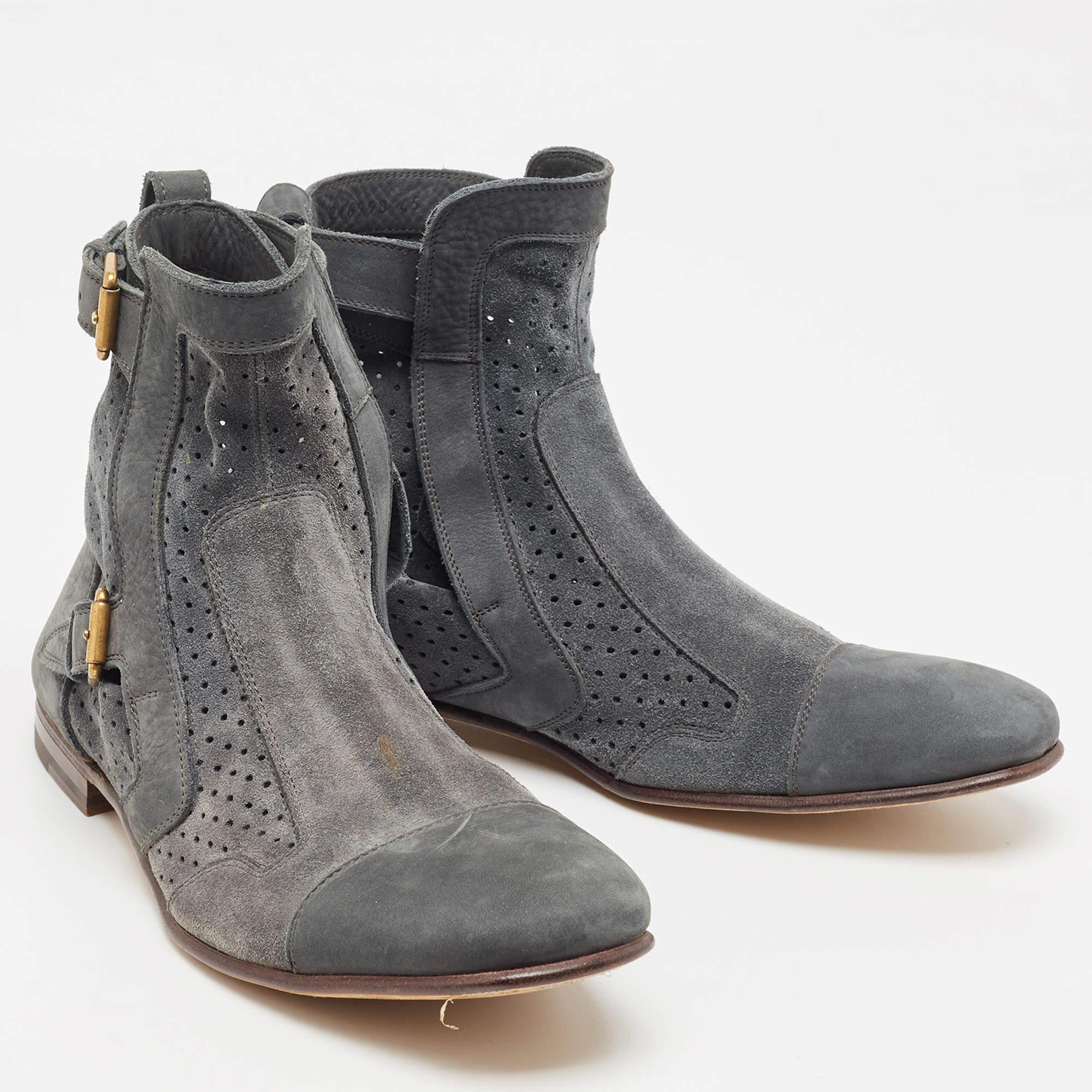 Saint Laurent Grey Suede Blake Jodhpur Ankle Boots Size 45 In Good Condition For Sale In Dubai, Al Qouz 2