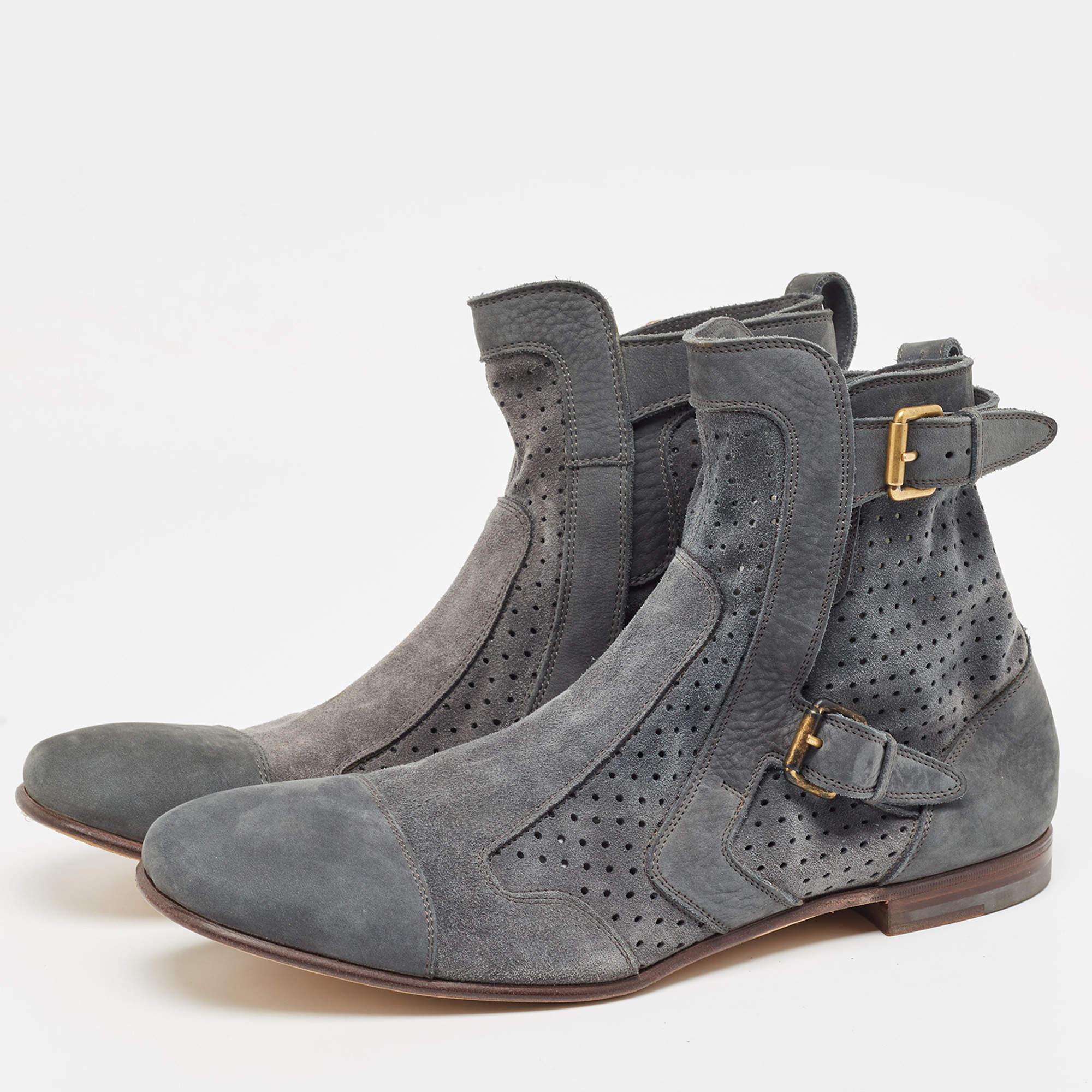 Saint Laurent Grey Suede Blake Jodhpur Ankle Boots Size 45 For Sale 1