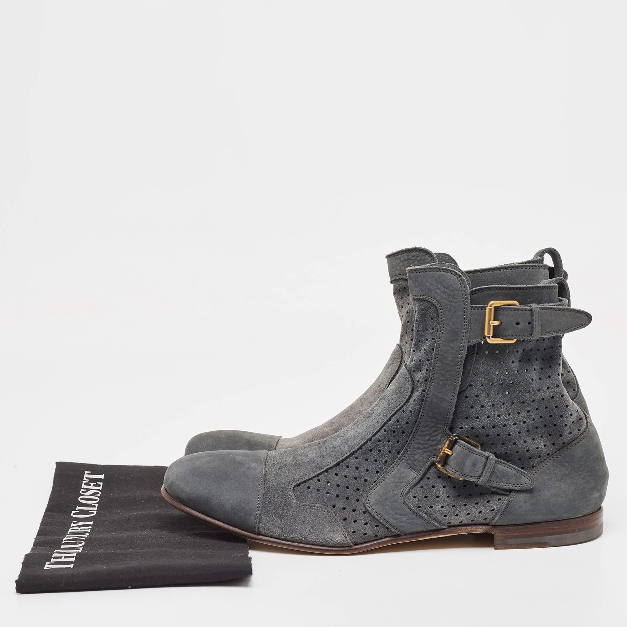 Saint Laurent Grey Suede Blake Jodhpur Ankle Boots Size 45 For Sale 5