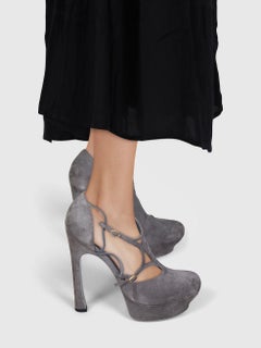 Saint Laurent Grey Suede Palais 105 Double Strap Heels Size IT 40.5