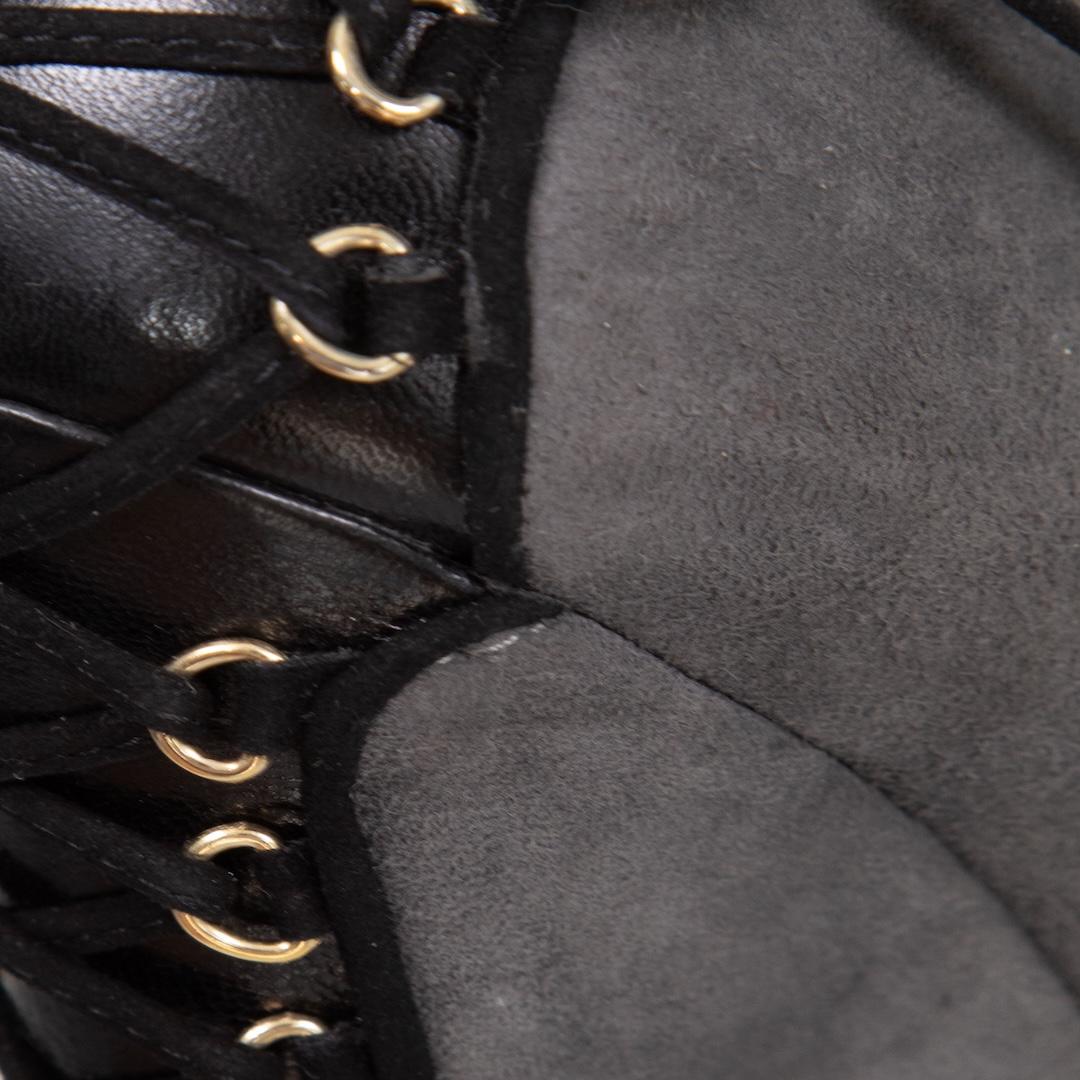 Saint Laurent Peep Toe Lace Up Wedge en daim gris Taille IT 37 Pour femmes en vente