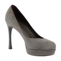 Saint Laurent Grey Suede Platform Round Toe Pumps Size IT 40