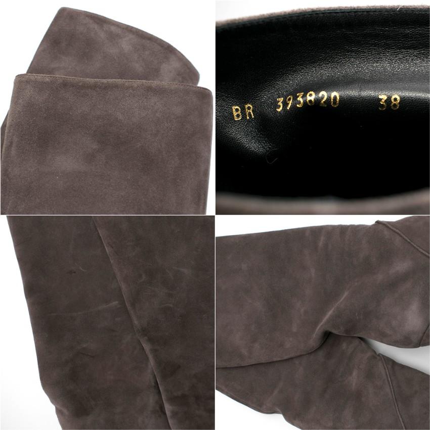 Gray Saint Laurent Grey Suede Wedge Knee Boots 38