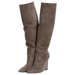 Saint Laurent Grey Suede Wedge Knee Boots 38