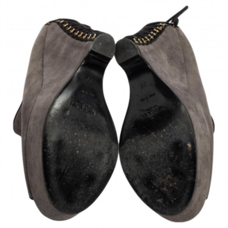 Women's Saint Laurent Grey Suede  Wedge Peep Toe Booties Size 38 For Sale