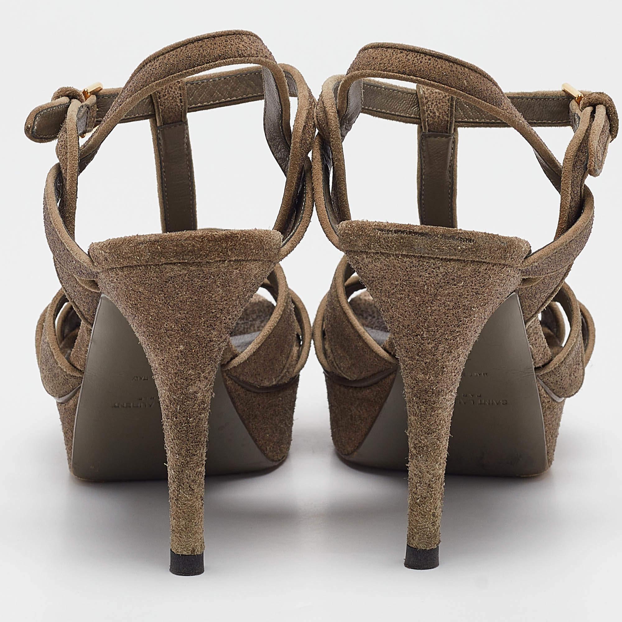 De las mujeres Saint Laurent Sandalias Plataforma Tribute Ante Textura Gris Talla  39 en venta