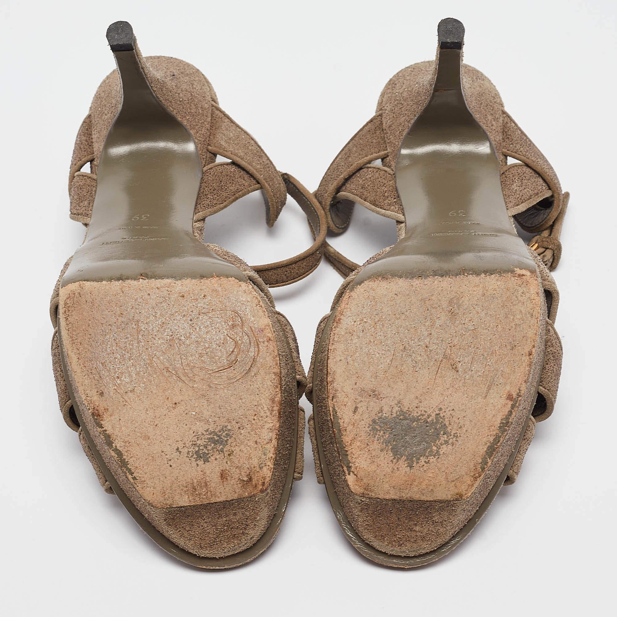 Saint Laurent Sandalias Plataforma Tribute Ante Textura Gris Talla  39 en venta 1
