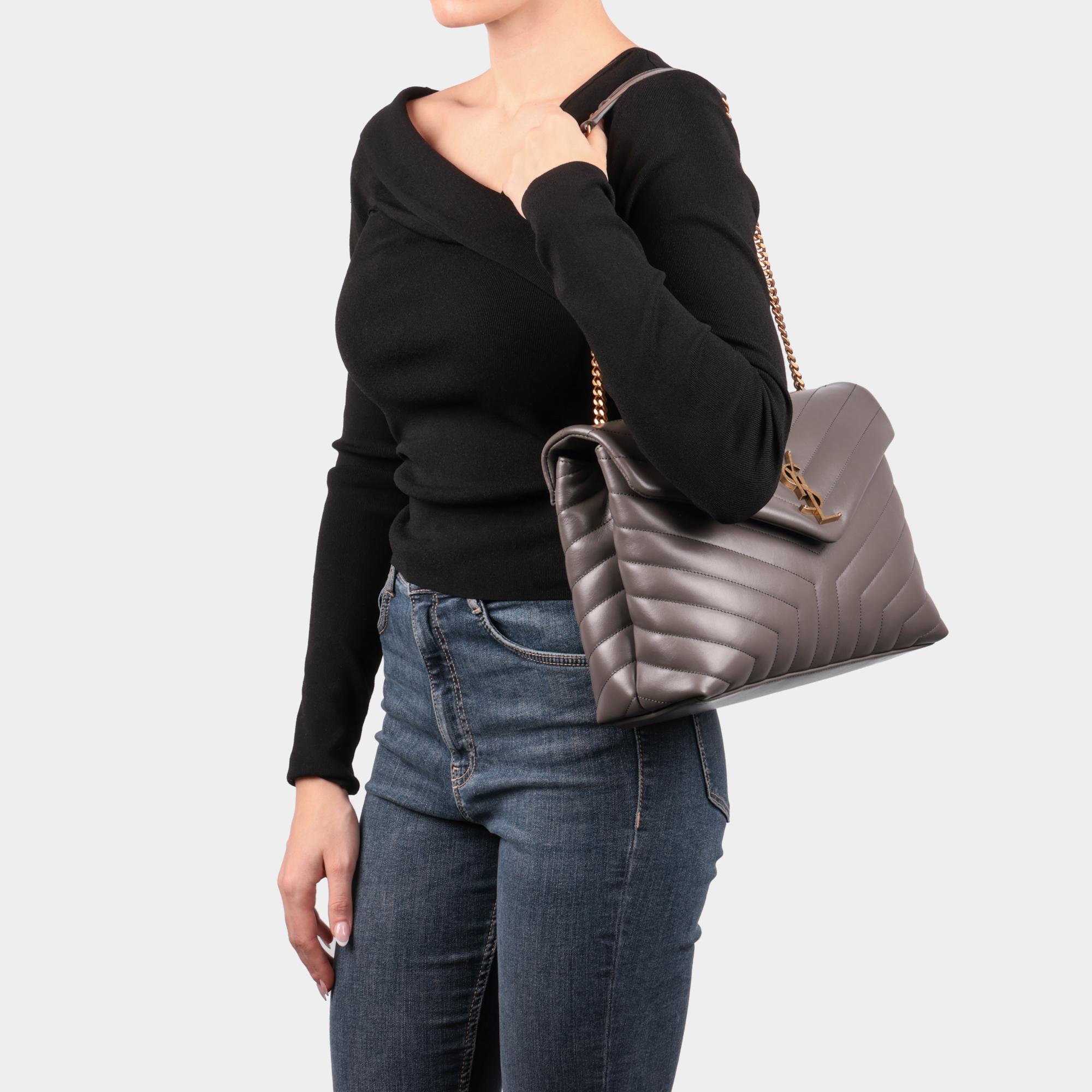 SAINT LAURENT Grey Y Quilted Calfskin Leather Medium Loulou 8