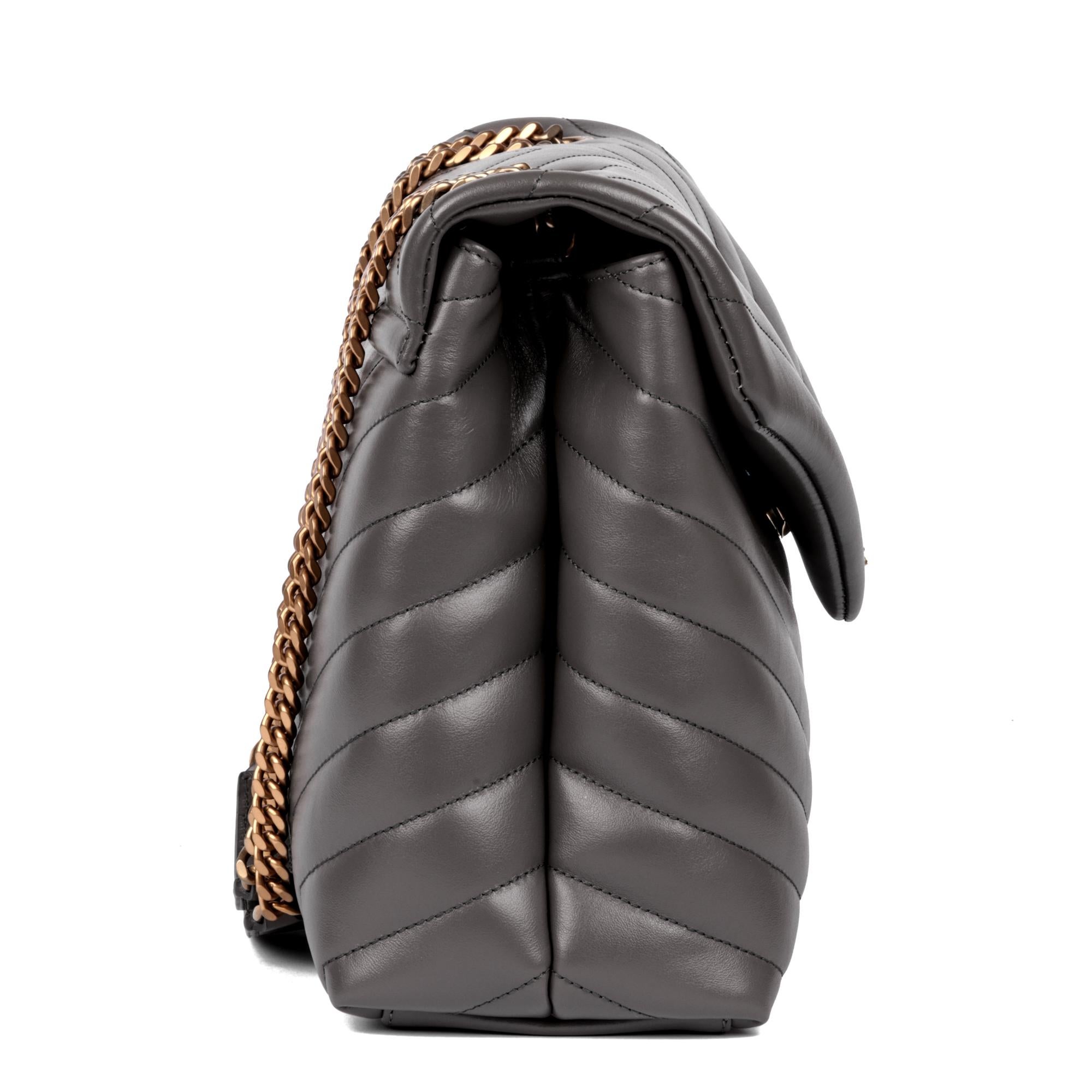 SAINT LAURENT Grey Y Quilted Calfskin Leather Medium Loulou In Excellent Condition In Bishop's Stortford, Hertfordshire