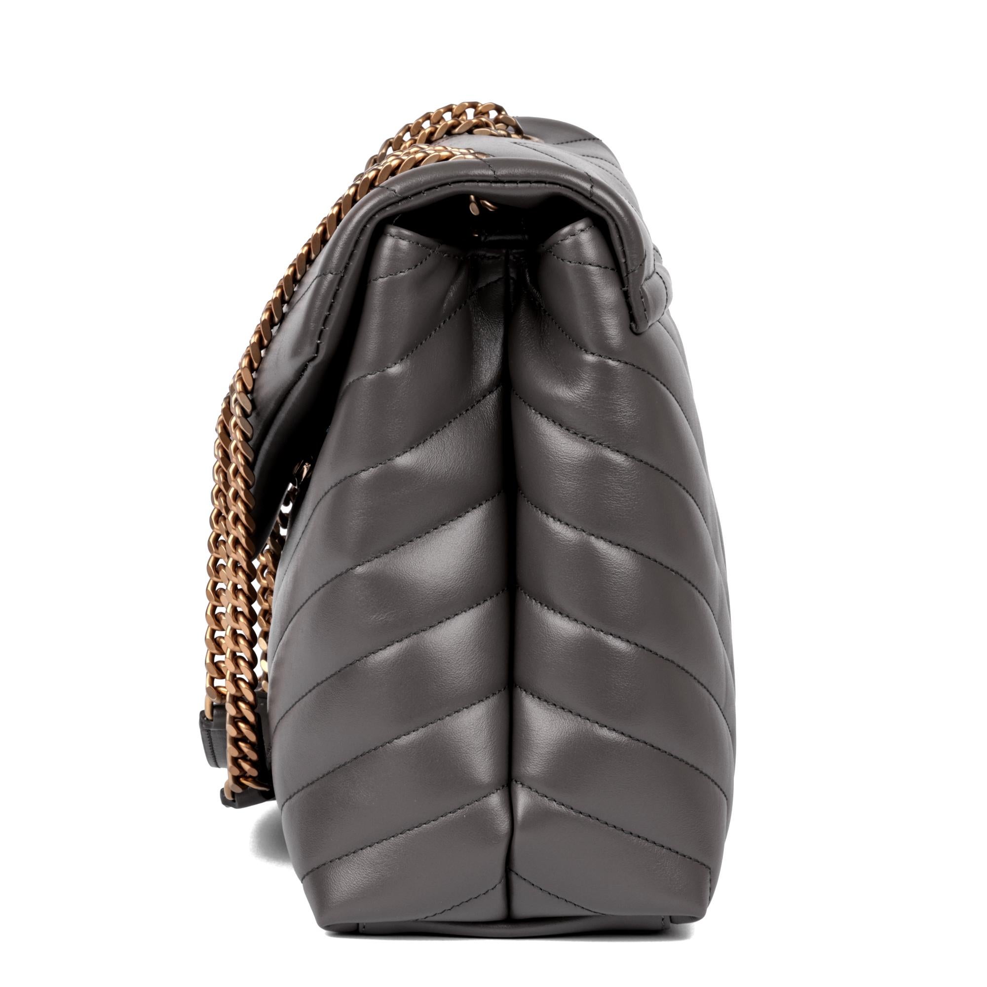 Women's SAINT LAURENT Grey Y Quilted Calfskin Leather Medium Loulou