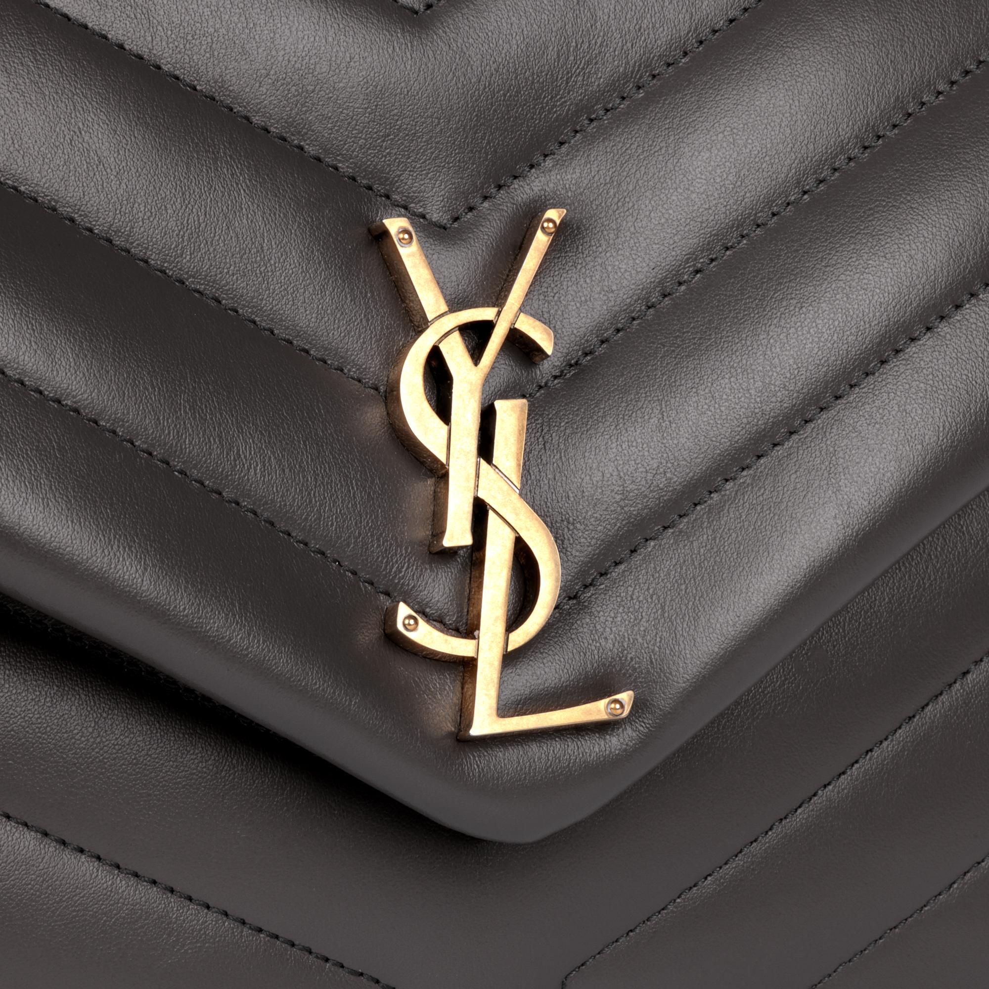 SAINT LAURENT Grey Y Quilted Calfskin Leather Medium Loulou 3
