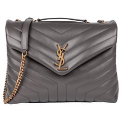 SAINT LAURENT Grey Y Quilted Calfskin Leather Medium Loulou