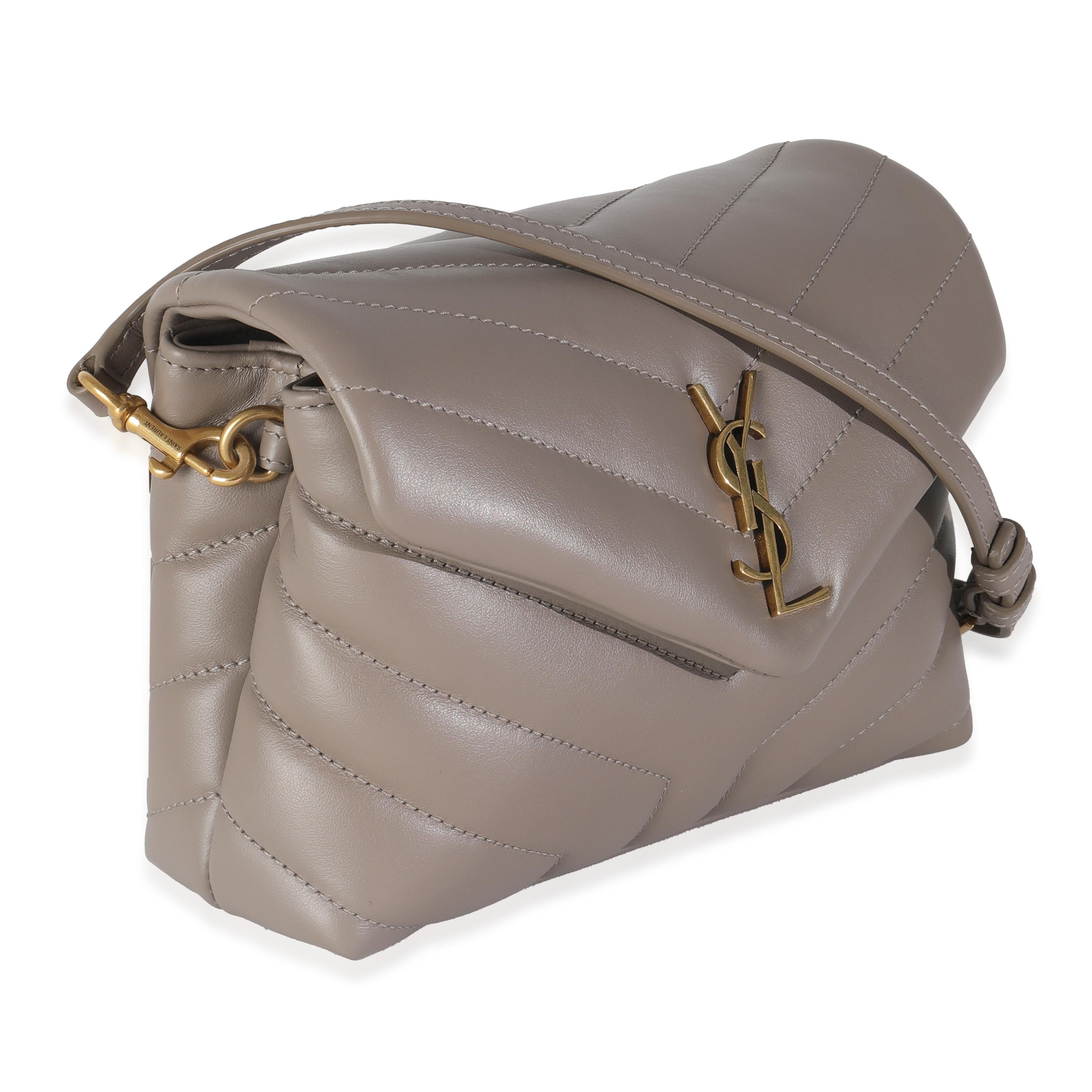 Gray Saint Laurent Greyish Brown Y Quilted Calfskin Toy Loulou Crossbody