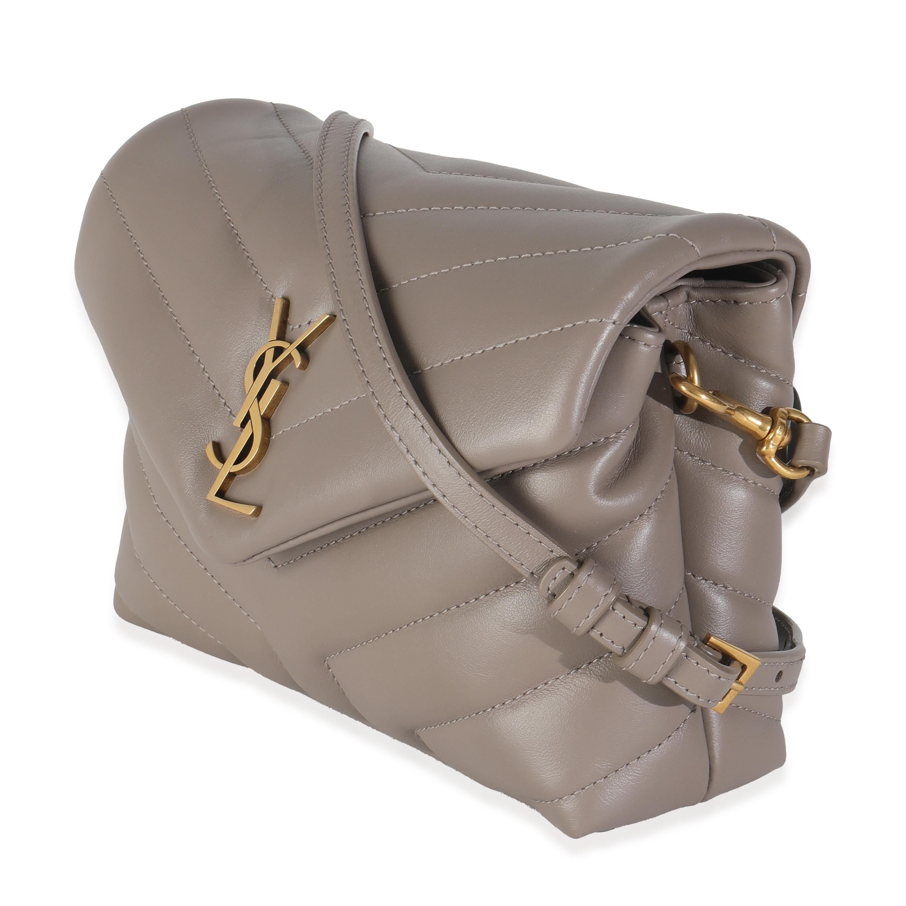 Saint Laurent Greyish Brown Y Quilted Calfskin Toy Loulou Crossbody In Excellent Condition In New York, NY