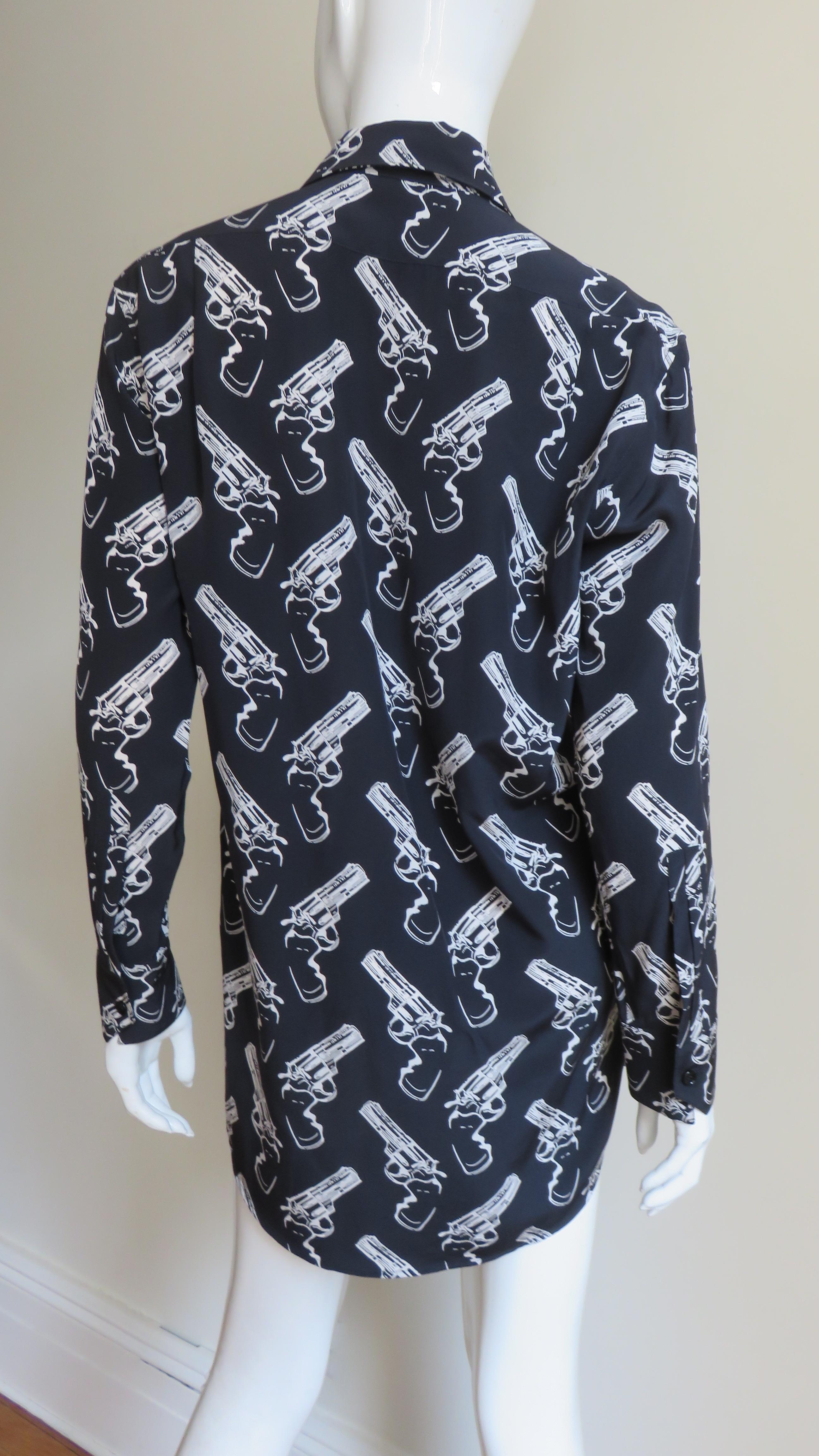 Saint Laurent Revolver Print Runway Silk Shirt F/W 2014 For Sale 1