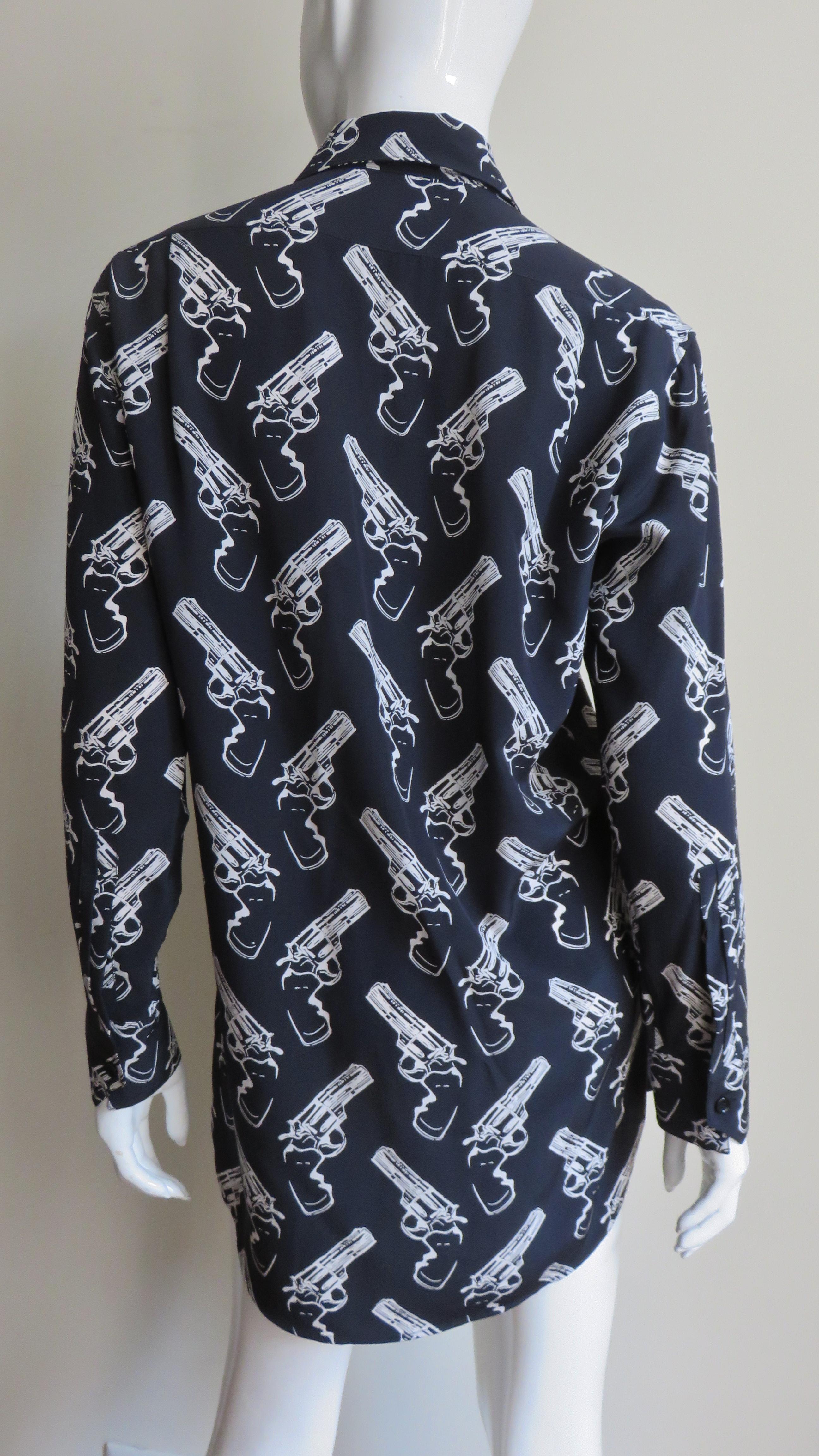 Saint Laurent Revolver Print Runway Silk Shirt F/W 2014 For Sale 2