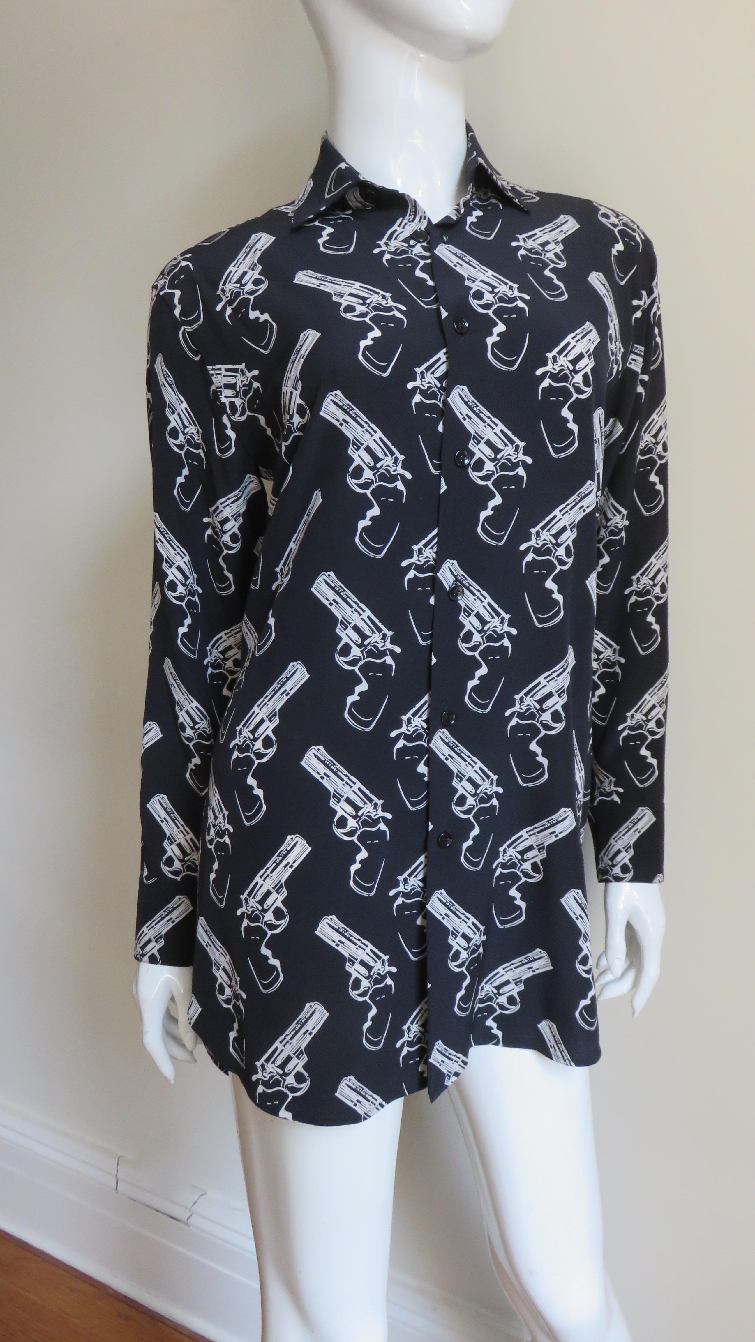 Saint Laurent Camicia in seta stampata in passerella A/I 2014 In condizioni buone a Water Mill, NY