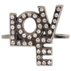 SAINT LAURENT gunmetal EMBELLISHED TRESOR LOVE Ring 6