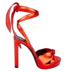 Saint Laurent "Hall 105" Metallic Red Leather Tie Ankle Strap Sandal Size 37