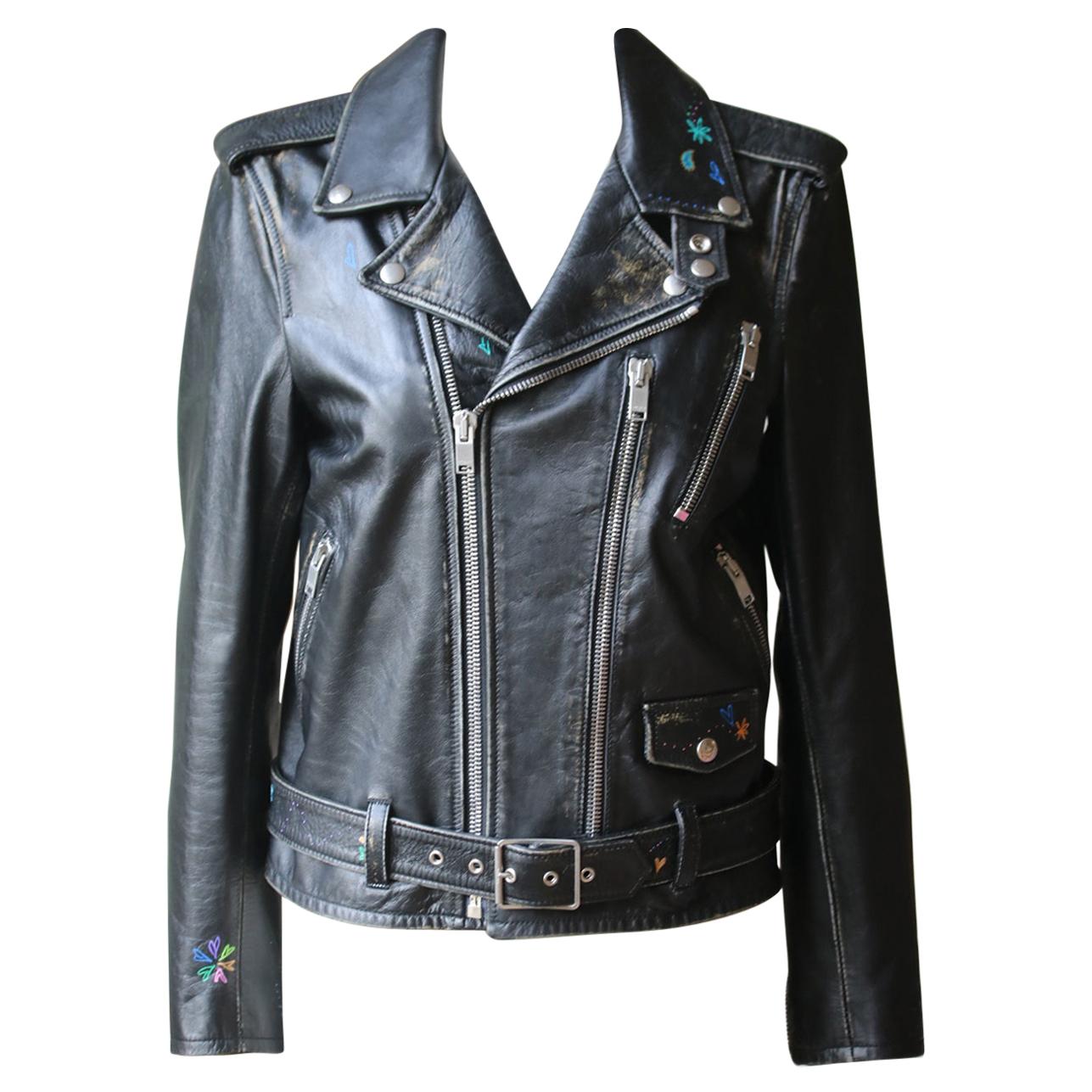 master distressed slim fit leather biker jacket