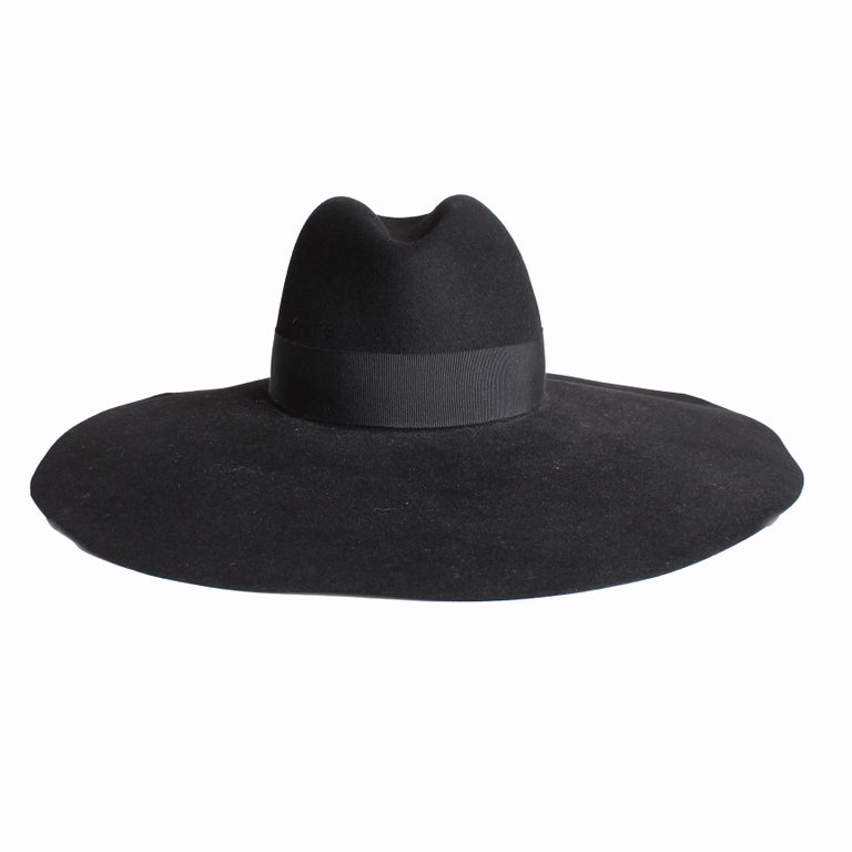 Saint Laurent Hat Wide Brim Oversized Black Rabbit Fur Felt  display picture 1