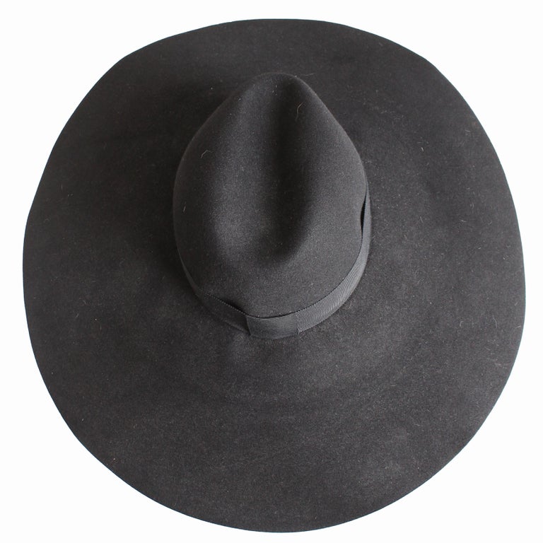 Saint Laurent Hat Wide Brim Oversized Black Rabbit Fur Felt  display picture 1