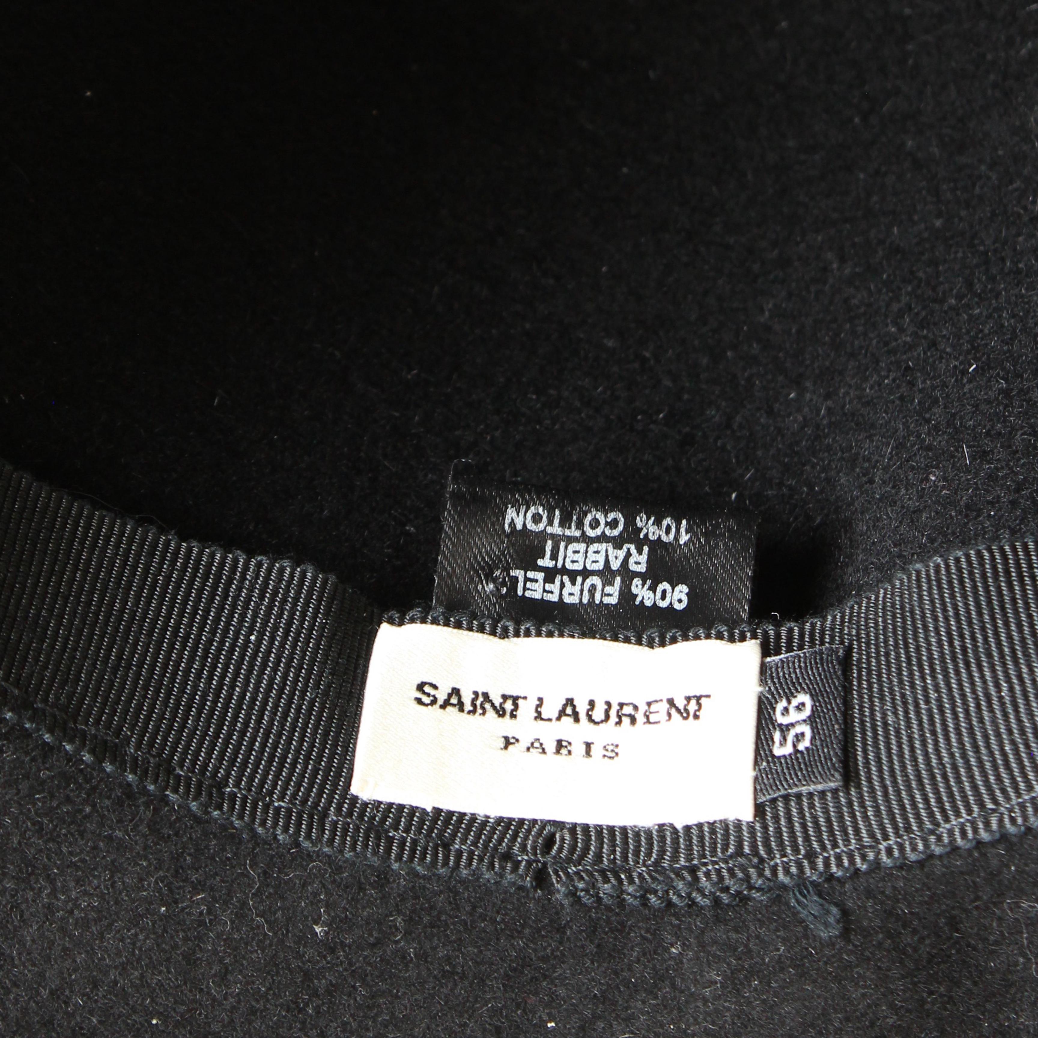 Saint Laurent Hut mit breiter Krempe in Übergröße aus schwarzem Kaninchenpelz und Filz Größe 56 im Angebot 11
