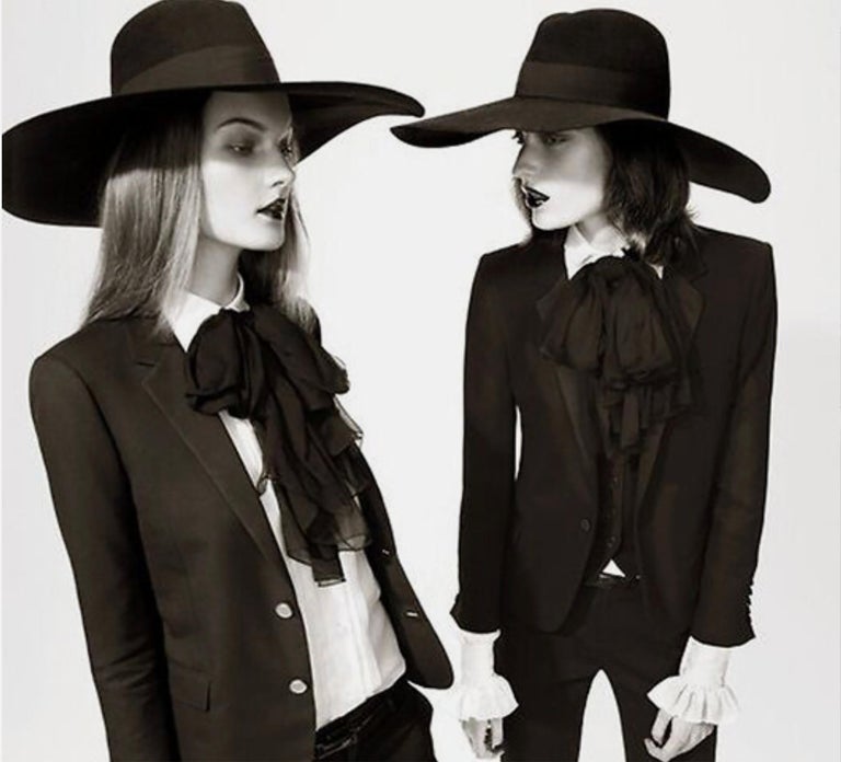 Saint Laurent Hat Wide Brim Oversized Black Rabbit Fur Felt  display picture 1