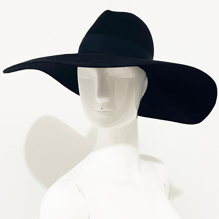 Saint Laurent Hat Wide Brim Oversized Black Rabbit Fur Felt  display picture 1