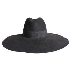 Saint Laurent Hat Wide Brim Oversized Black Rabbit Fur Felt Size 56
