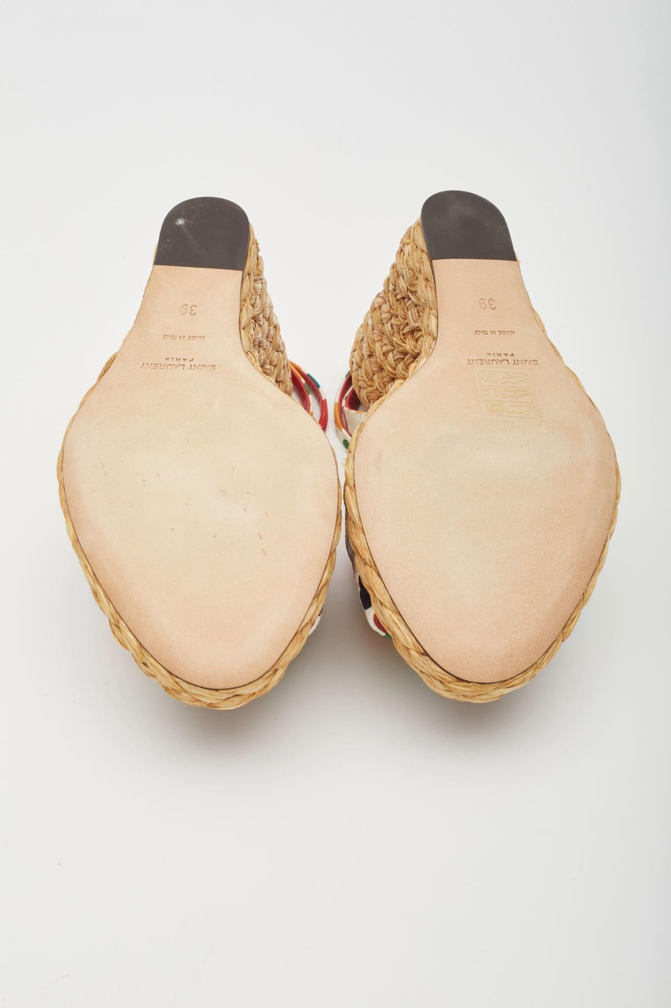 Saint Laurent Heart Print Multicoloured Wedge Espadrilles EU 38 For Sale 1
